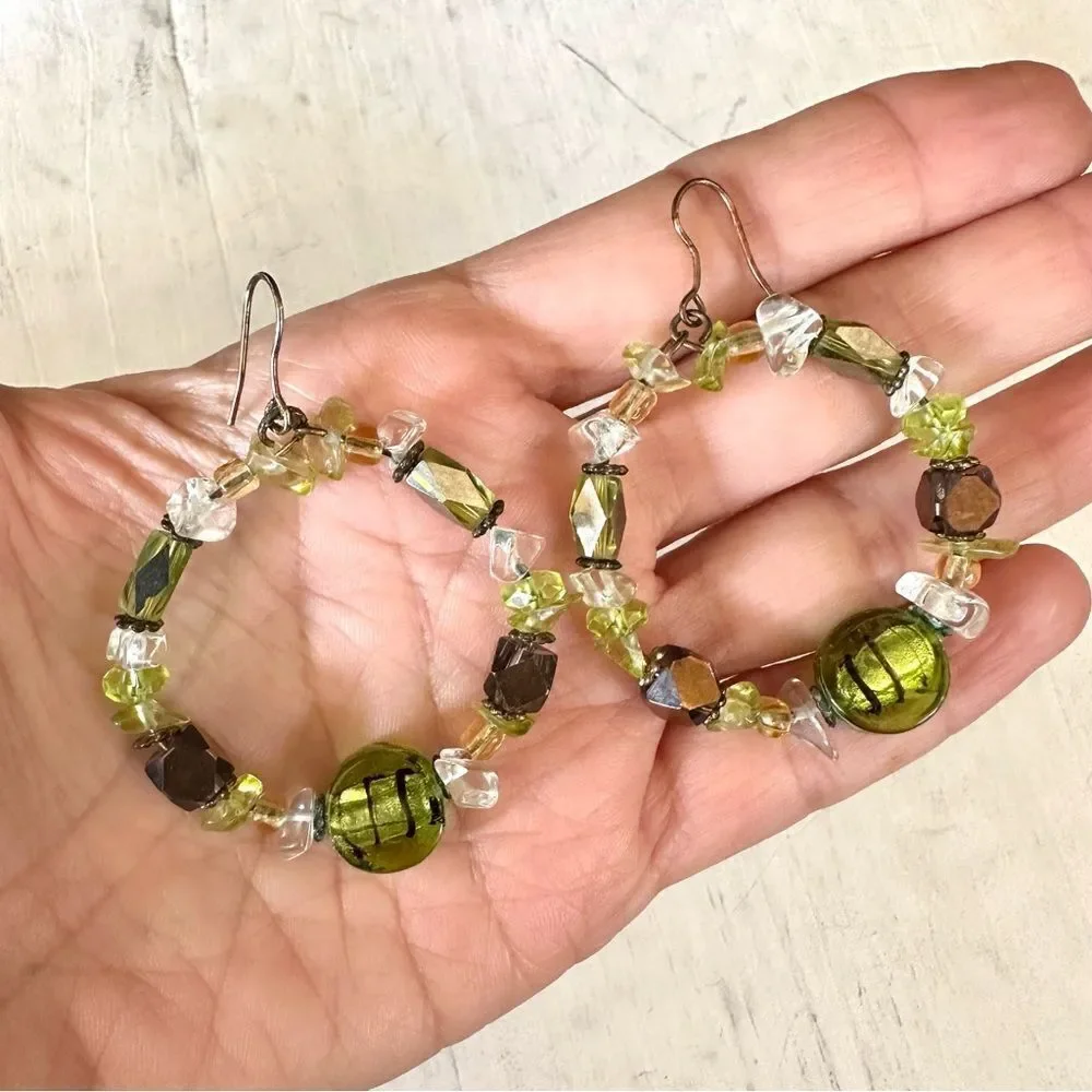 Green beaded circle earrings